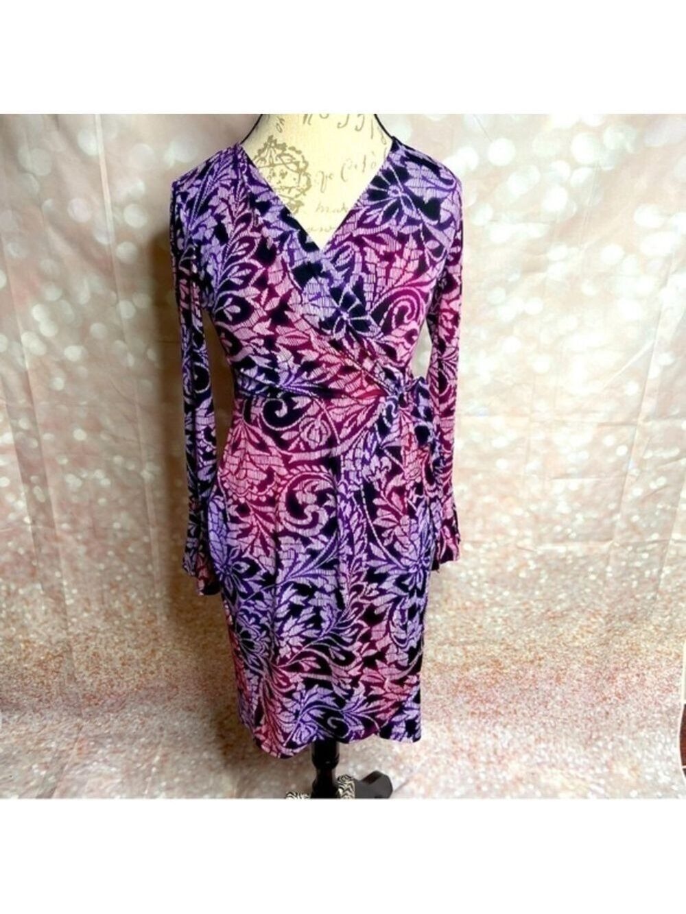 London Times Faux Wrap Dress Size 4P
